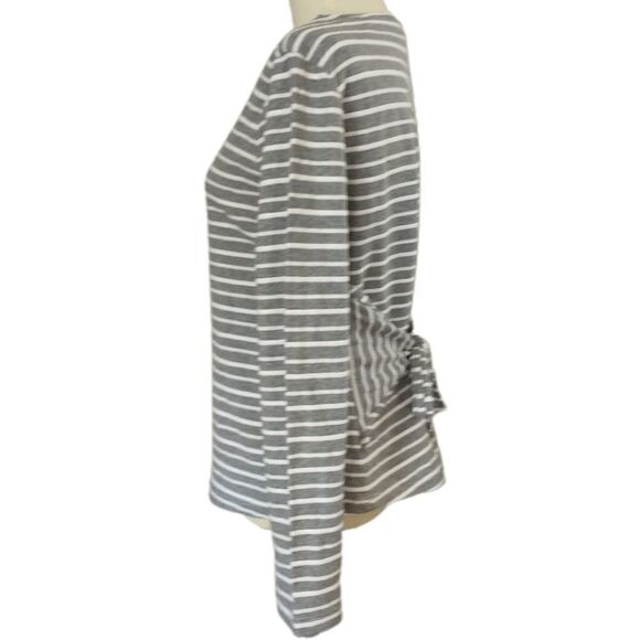 A New Day Tie Back Top Sz S Gray White Nautical Textured Stripes Coastal Beachy - Picture 8 of 16